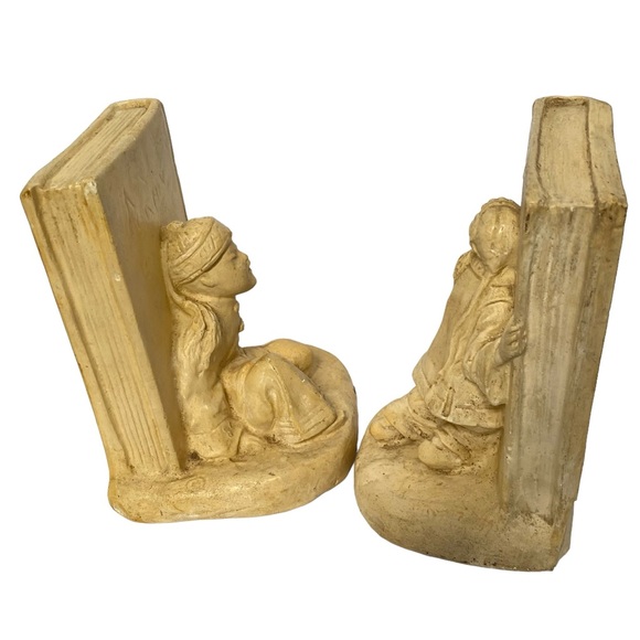 Vintage Asian Child Bookends Book Ends Set Chinese Figurine Chalkware - Picture 8 of 13